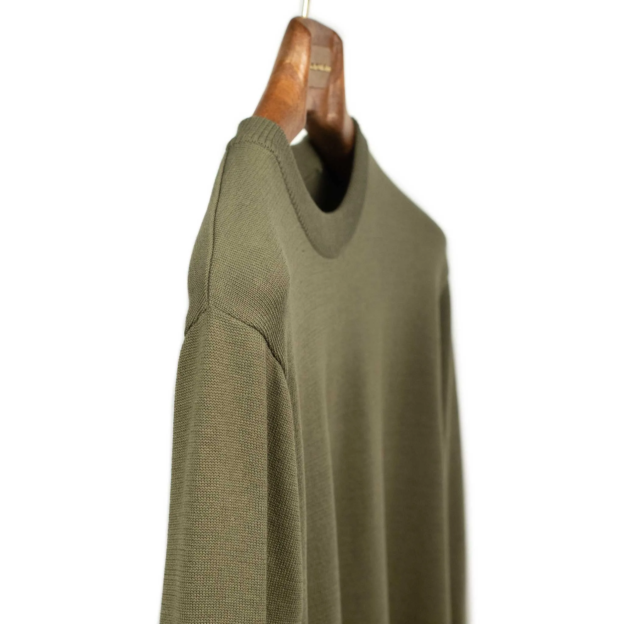 Long sleeve knit t-shirt in dark olive cotton