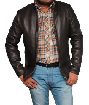 Men Casual Style Classic Leather Jacket- Dark Brown