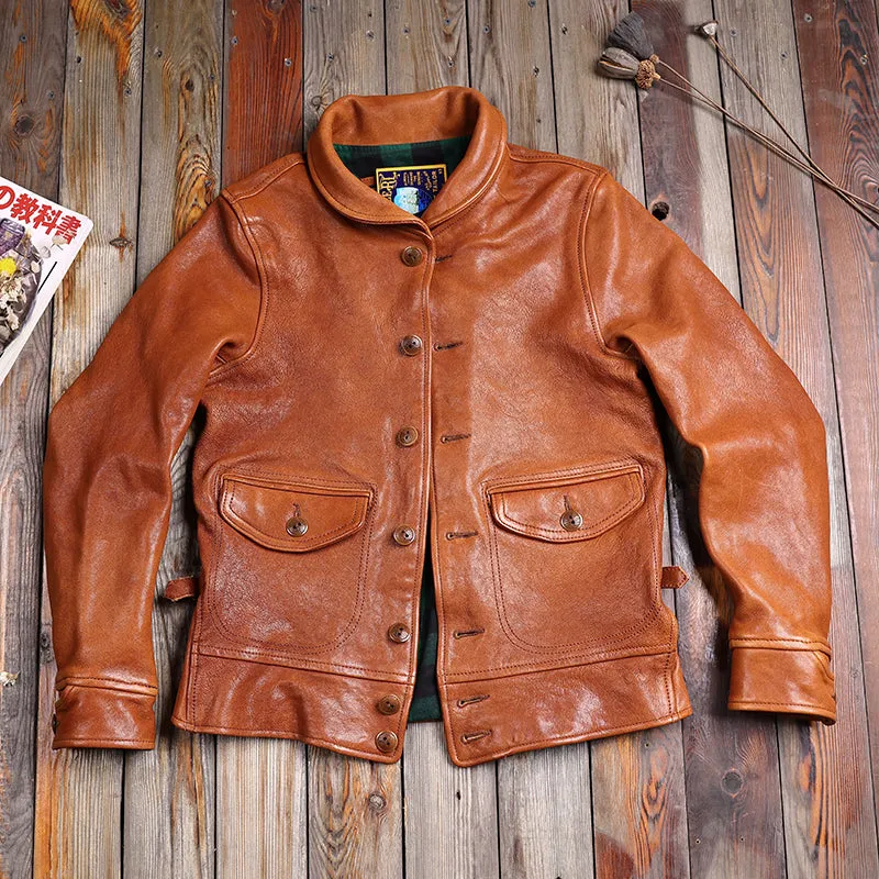 Men's Shawl Collar Cossack Leather Jacket