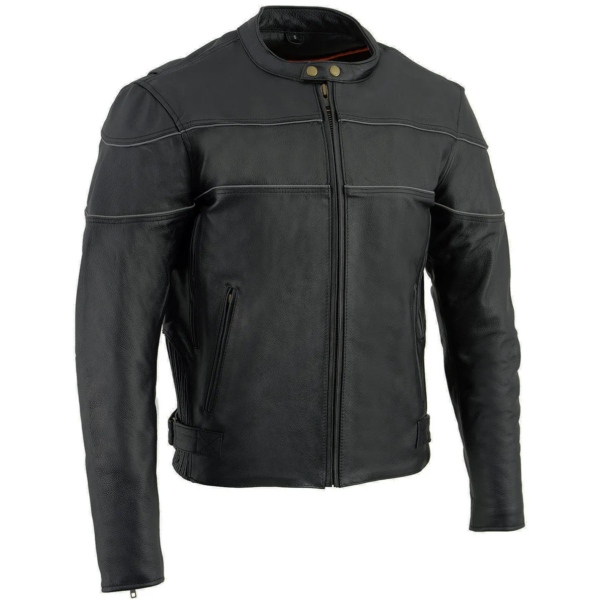 Milwaukee Leather LKM1785 Mens Black Leather Racer Style Motorcycle