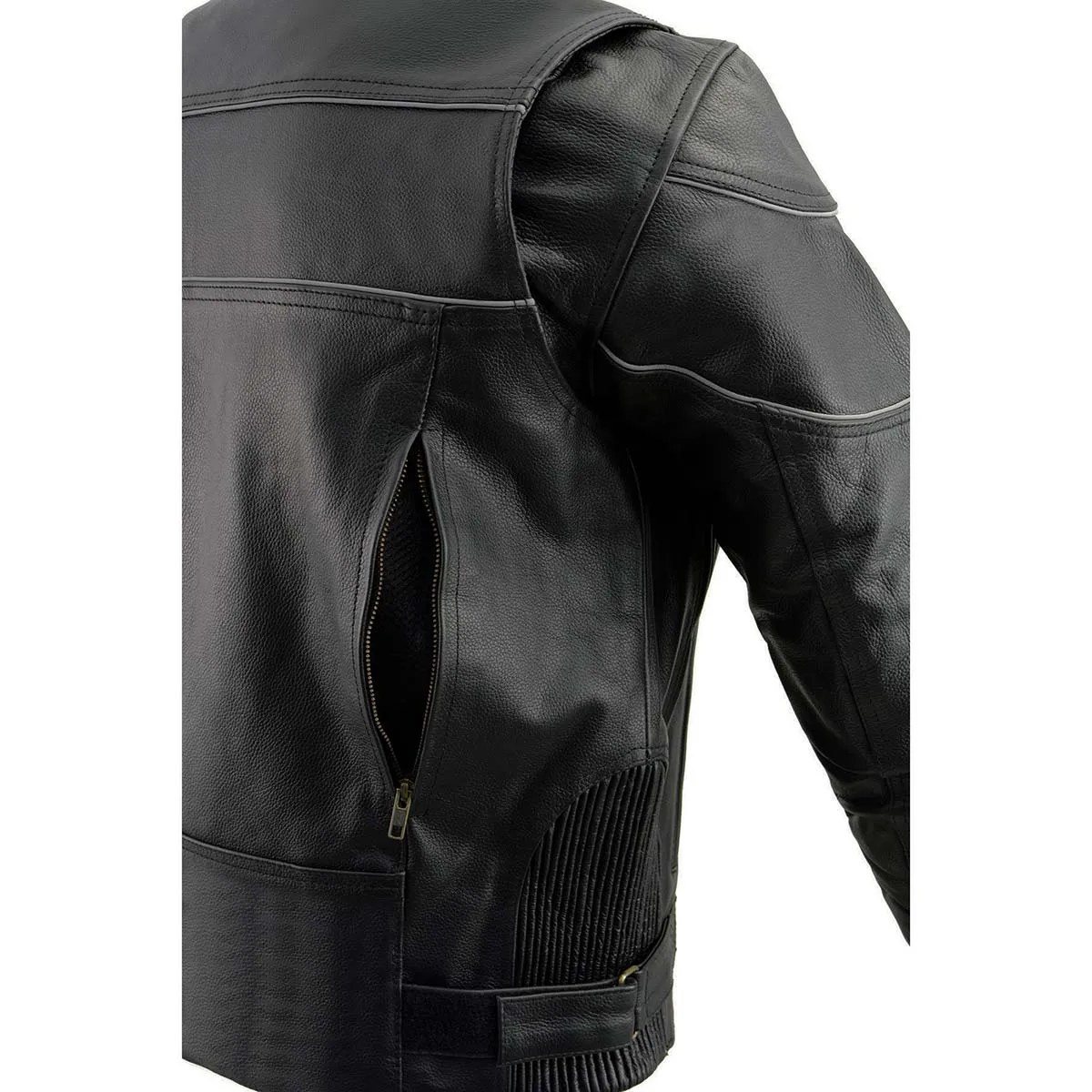 Milwaukee Leather LKM1785 Mens Black Leather Racer Style Motorcycle