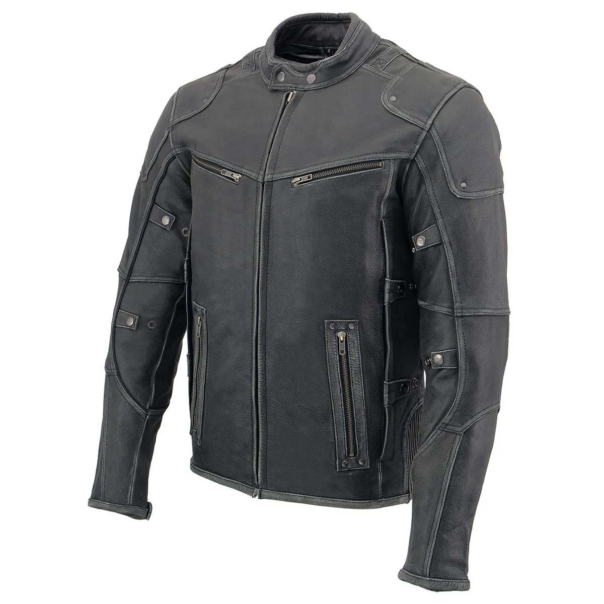 Milwaukee Leather MLM1536 Mens Vintage Distressed Grey Leather Scooter Style Motorcycle Jacket - Reflective Piping