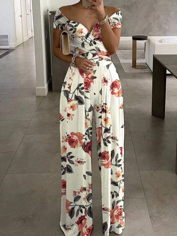 One-Shoulder Floral Print Jumpsuit