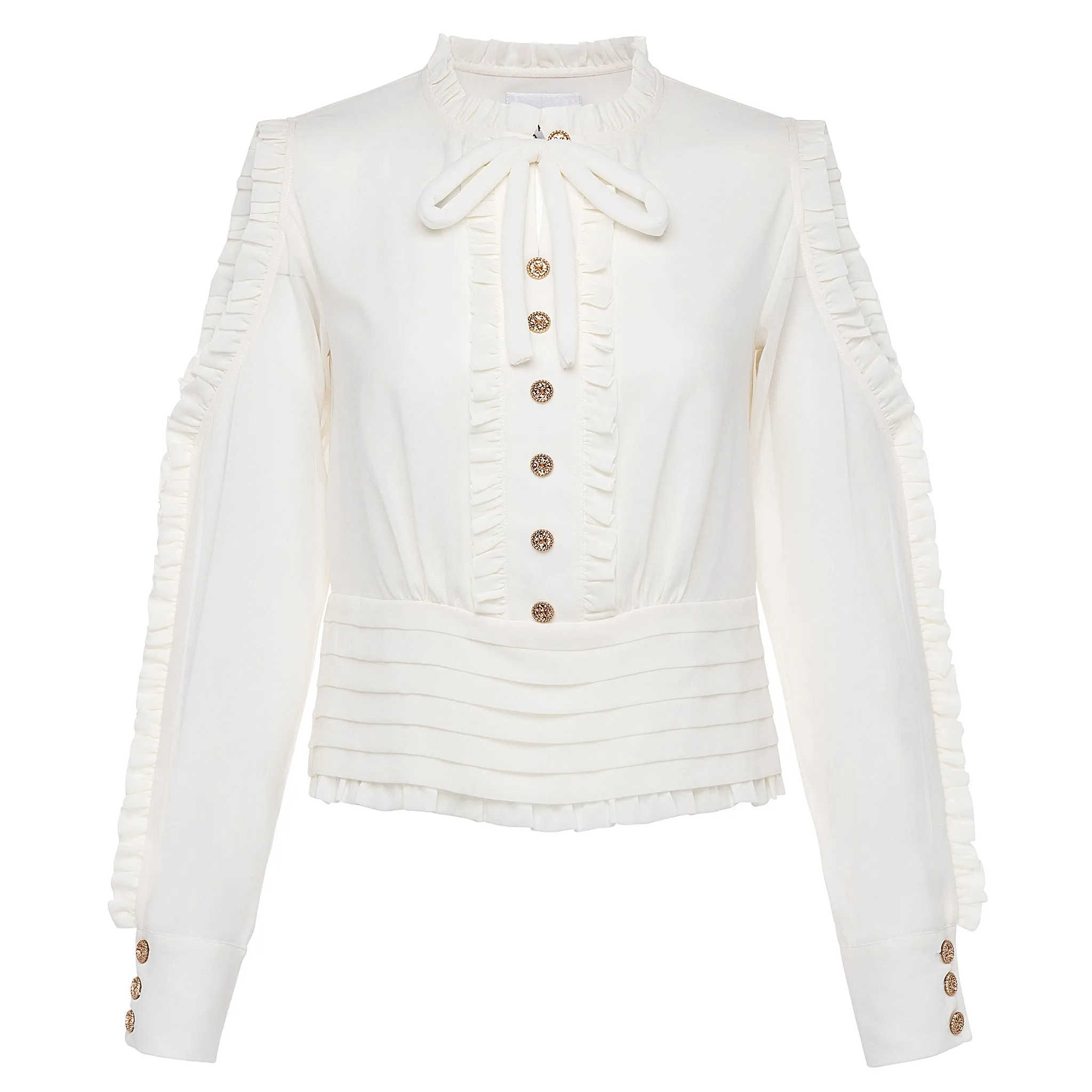 Open Shoulder Blouse with Ruffle Detail - Ivory