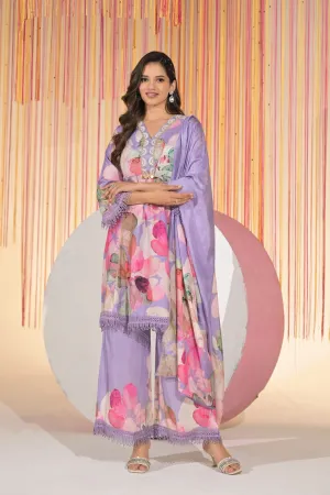 Pastel Lilac Floral Printed Palazzo Set