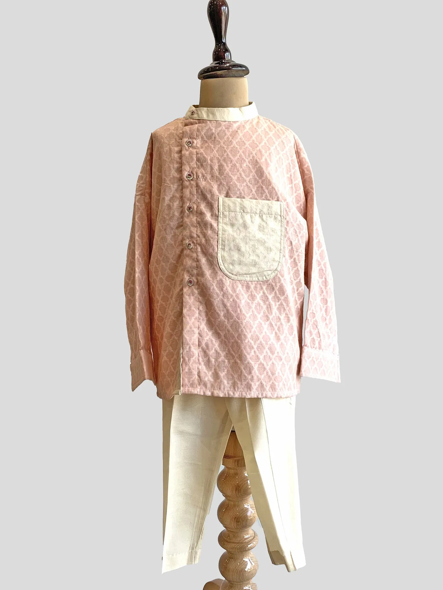 Peach Kurta Set with Pocket Detail - Boys