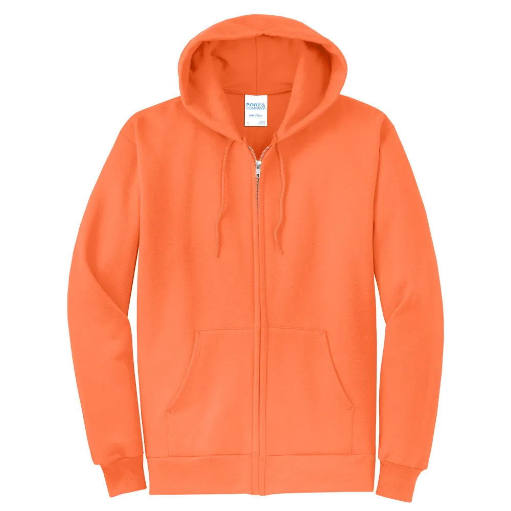 Port & Company® Core Fleece Full-Zip Hooded Sweatshirt - Neon Orange