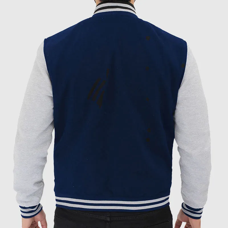 Purchase Best Prices Baseball Style Grey and Blue Varsity Jacket For Mens