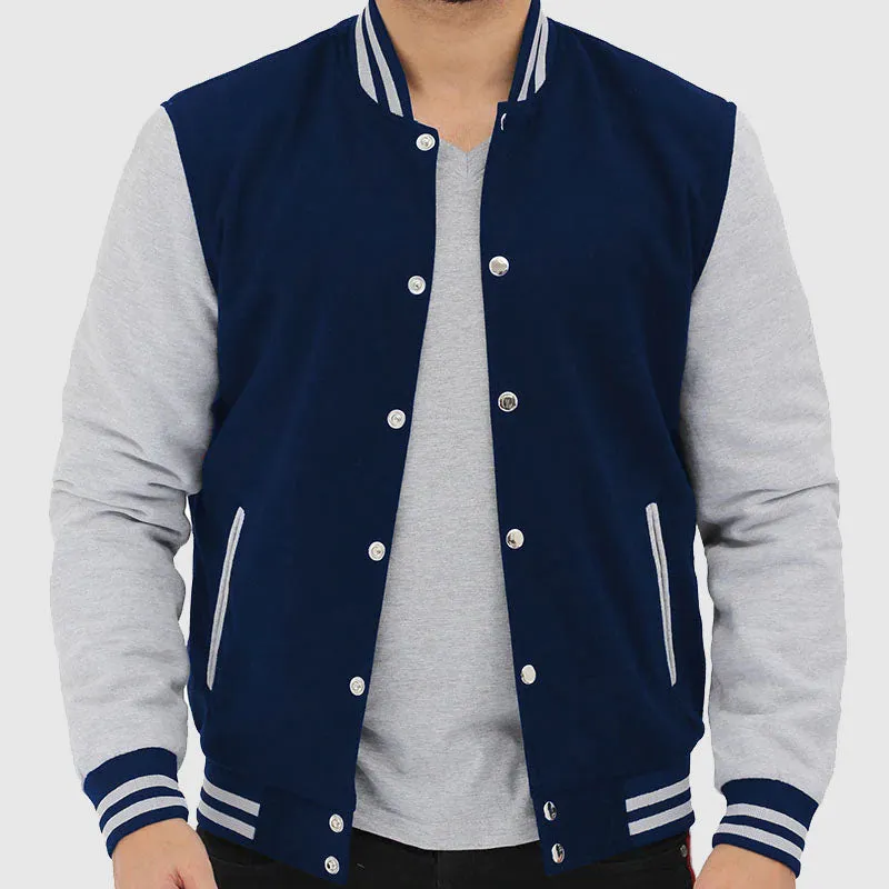 Purchase Best Prices Baseball Style Grey and Blue Varsity Jacket For Mens