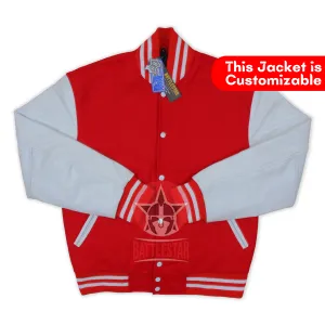 Red Wool White Leather Sleeves Varsity Jacket