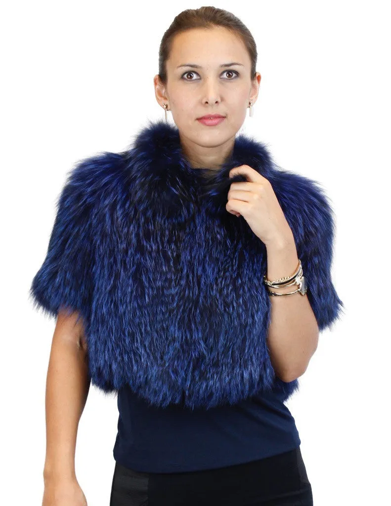 ROYAL BLUE CANADIAN SILVER FOX FUR SHORT SLEEVED BOLERO JACKET