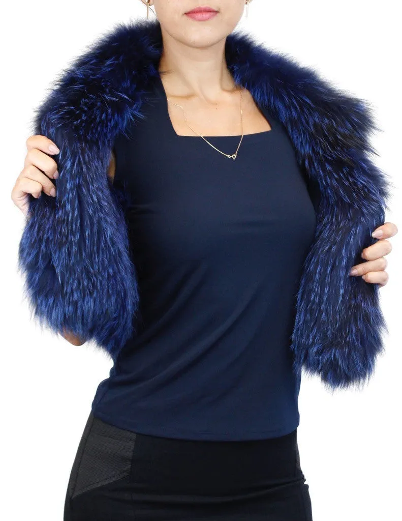 ROYAL BLUE CANADIAN SILVER FOX FUR SHORT SLEEVED BOLERO JACKET