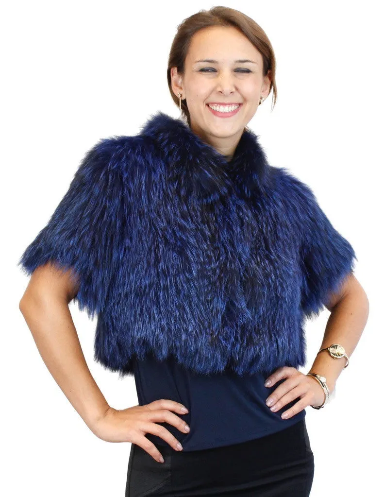 ROYAL BLUE CANADIAN SILVER FOX FUR SHORT SLEEVED BOLERO JACKET