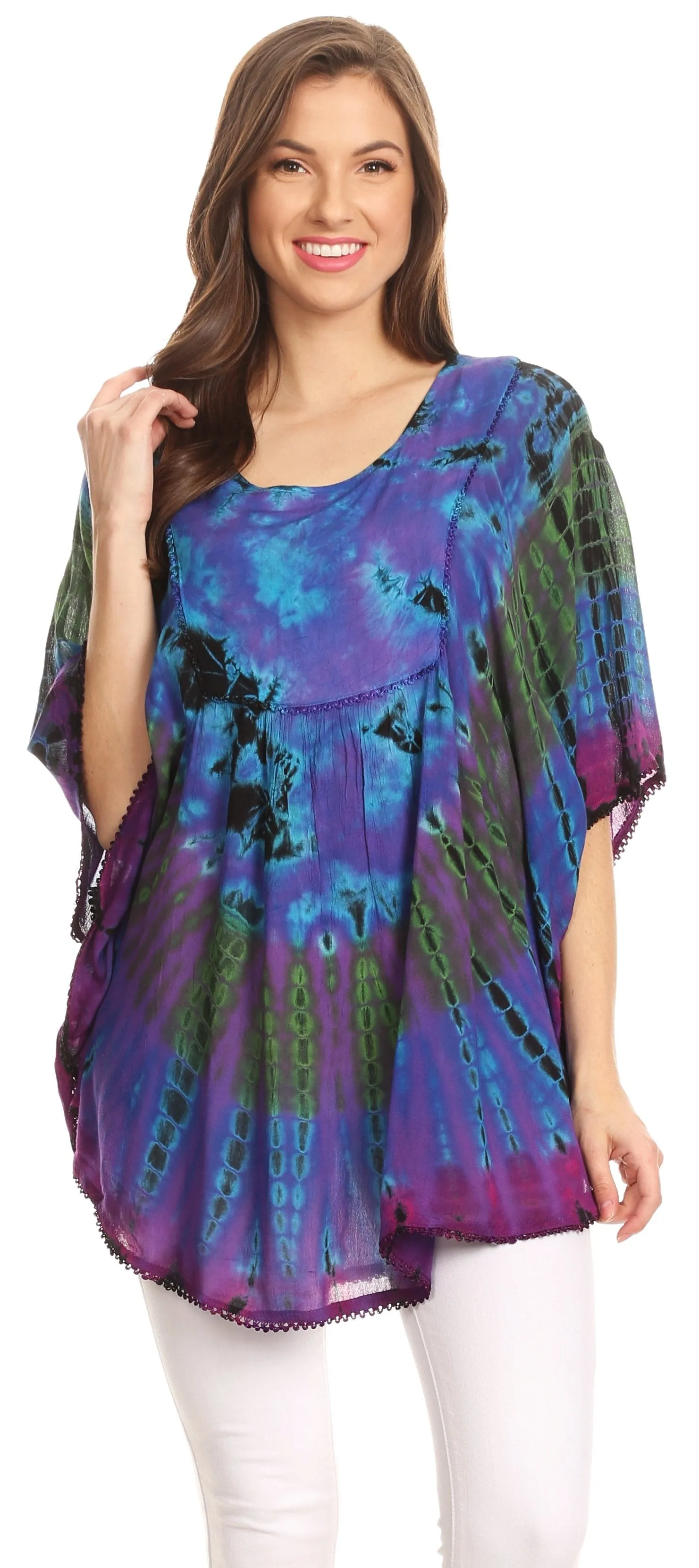 Sakkas Sunia Tie Dye Caftan Sleeve Blouse | Cover Up