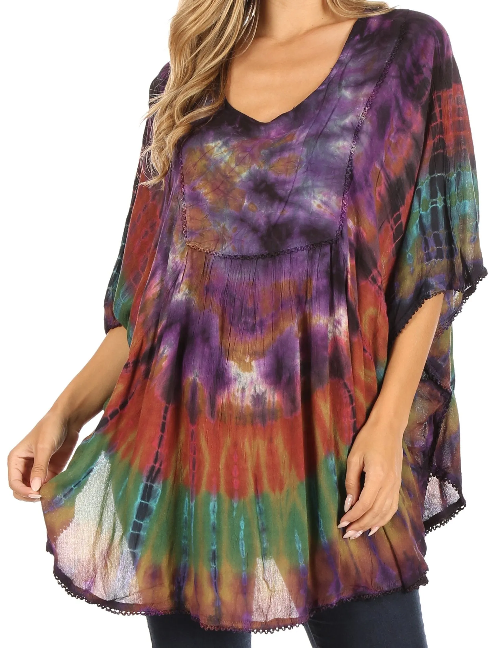 Sakkas Sunia Tie Dye Caftan Sleeve Blouse | Cover Up