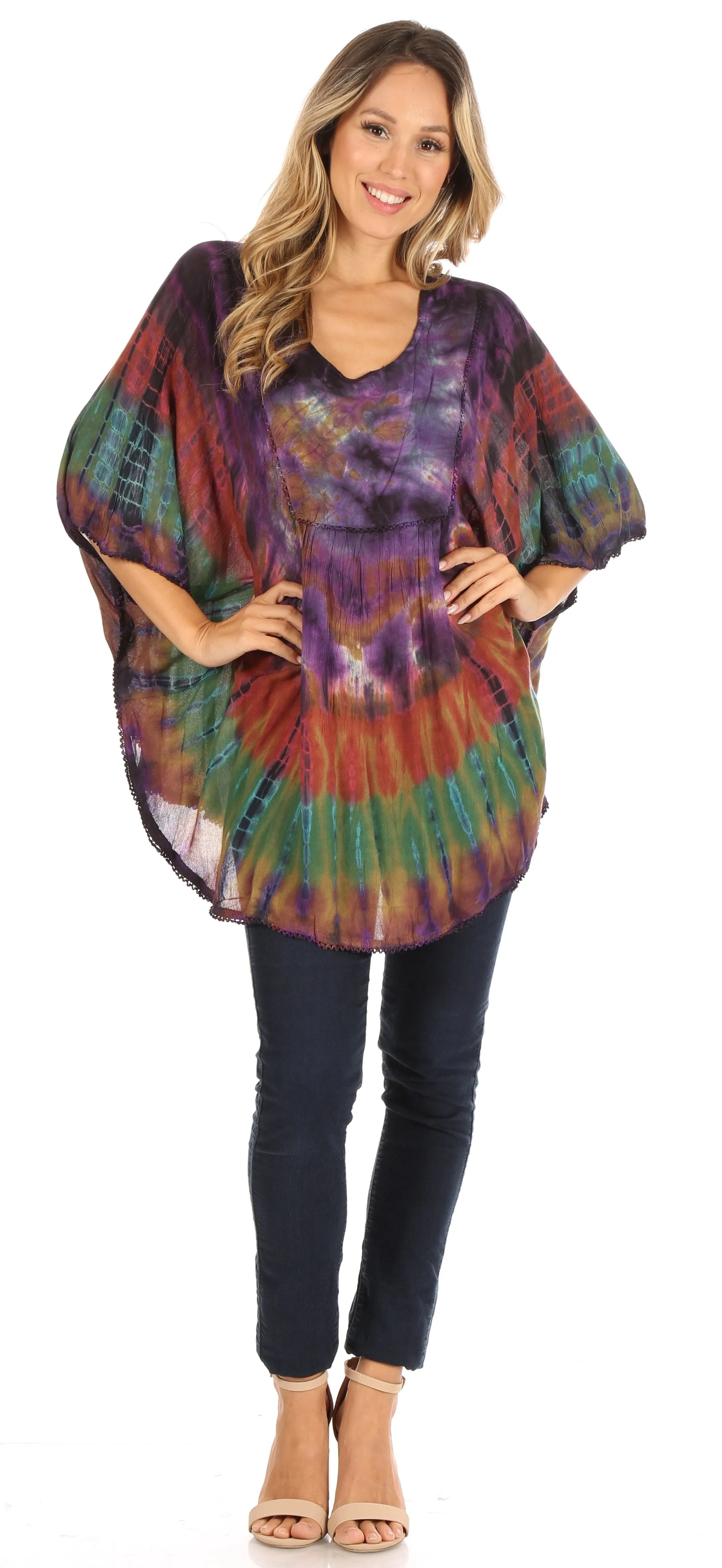 Sakkas Sunia Tie Dye Caftan Sleeve Blouse | Cover Up