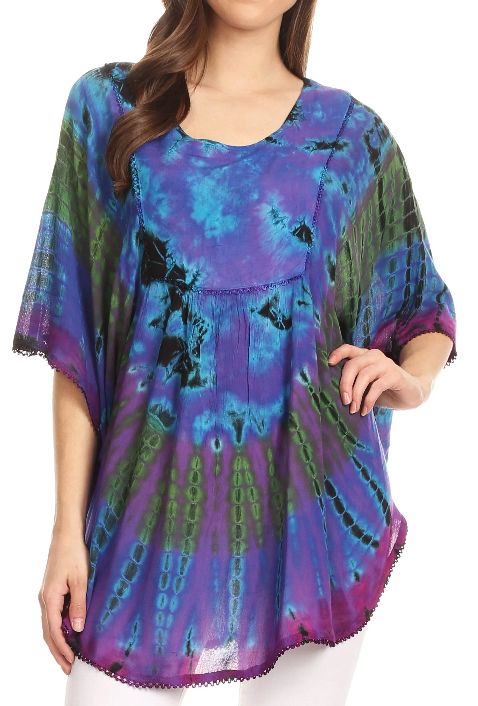 Sakkas Sunia Tie Dye Caftan Sleeve Blouse | Cover Up