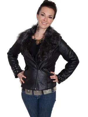 Scully Womens Black Faux Fur Motorcycle Jacket