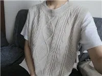 side cut loose sleeveless sweater knitted Vintage wool vest