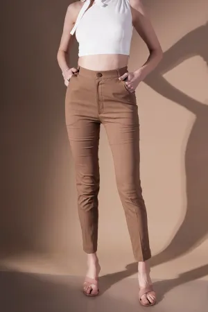 Slim fit Brown Comfortable Women's Office Pants