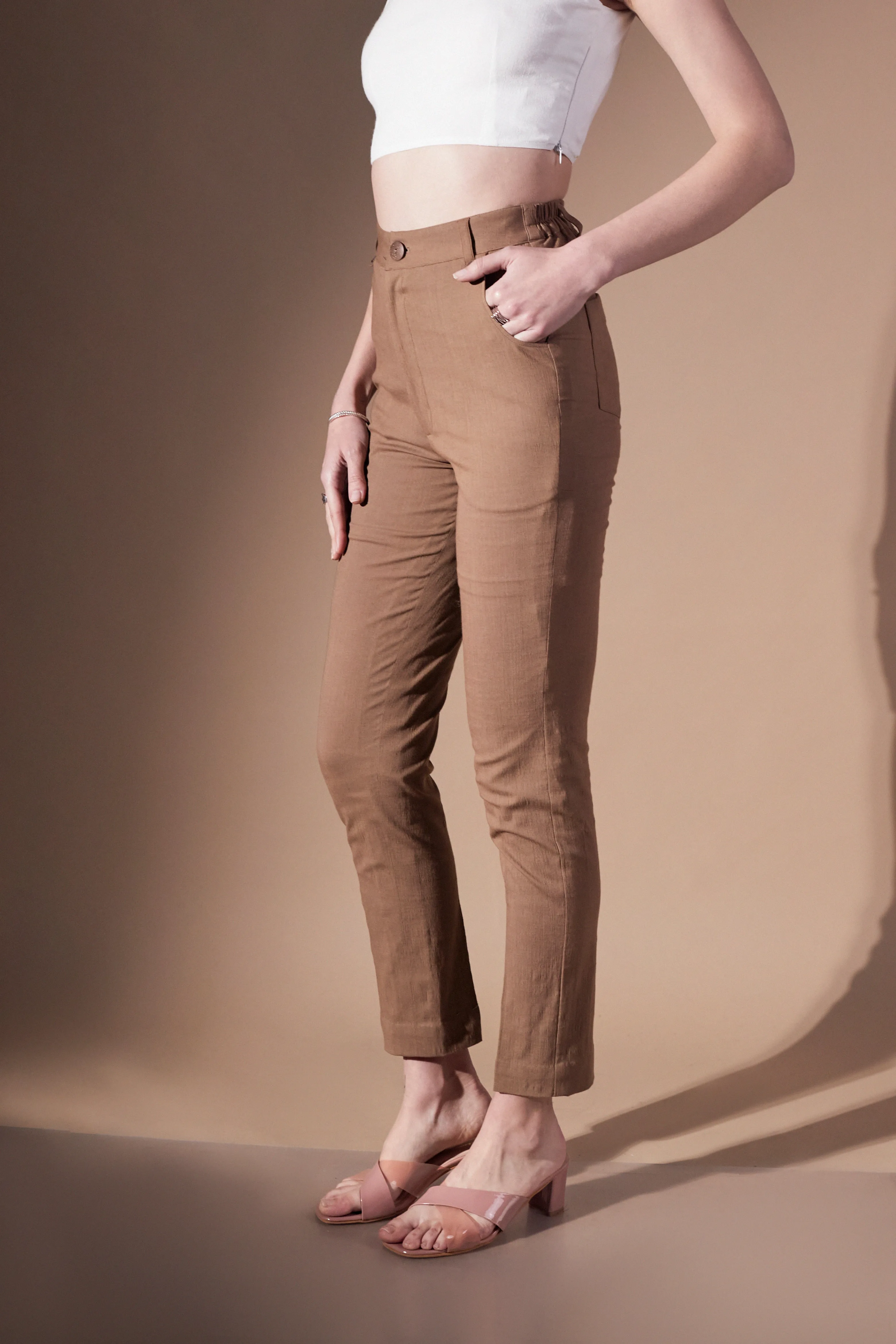 Slim fit Brown Comfortable Women's Office Pants