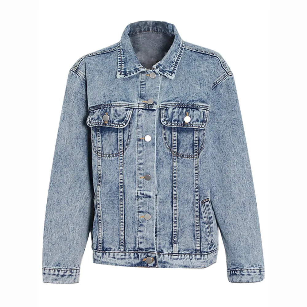 Solid Denim Lapel Long Sleeve Patchwork Casual Temperament Fashion Jackets