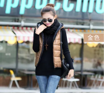 Spring 2017 Fashion Thickening Outerwear Hooded Patterns Casual Cotton Women Vest Warm Jacket Motorcycle Vest