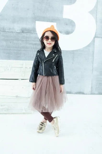 Spring & Autumn Fashion Kids Leather Jacket Girls PU Jacket Children Leather Outwear For Girl Baby Girl Jackets and Coats 2~7 T