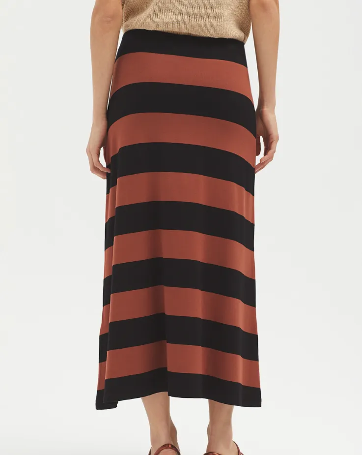 Stripped Viscose Long Skirt in Black