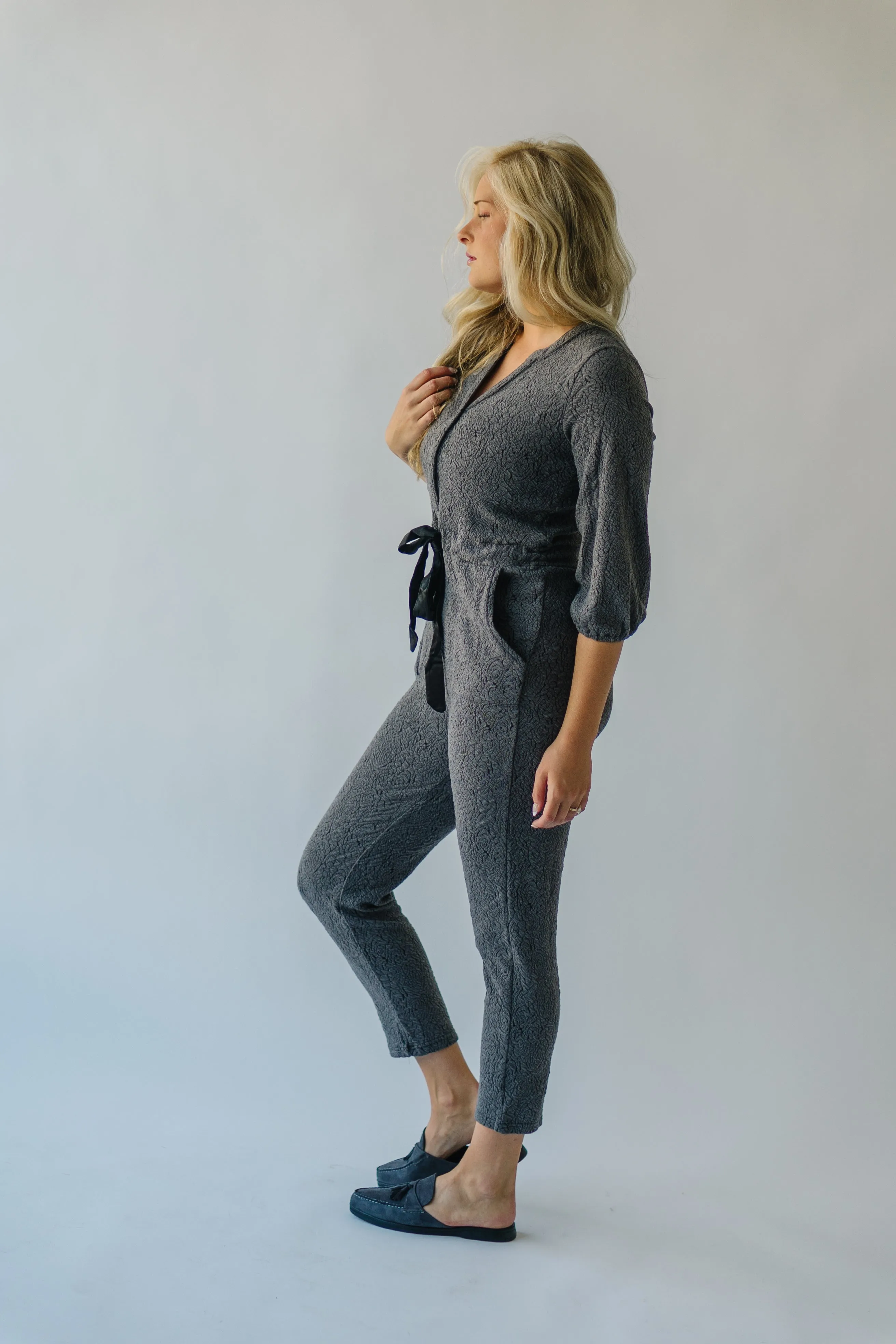 The Royston V-Neck Jumpsuit in Charcoal