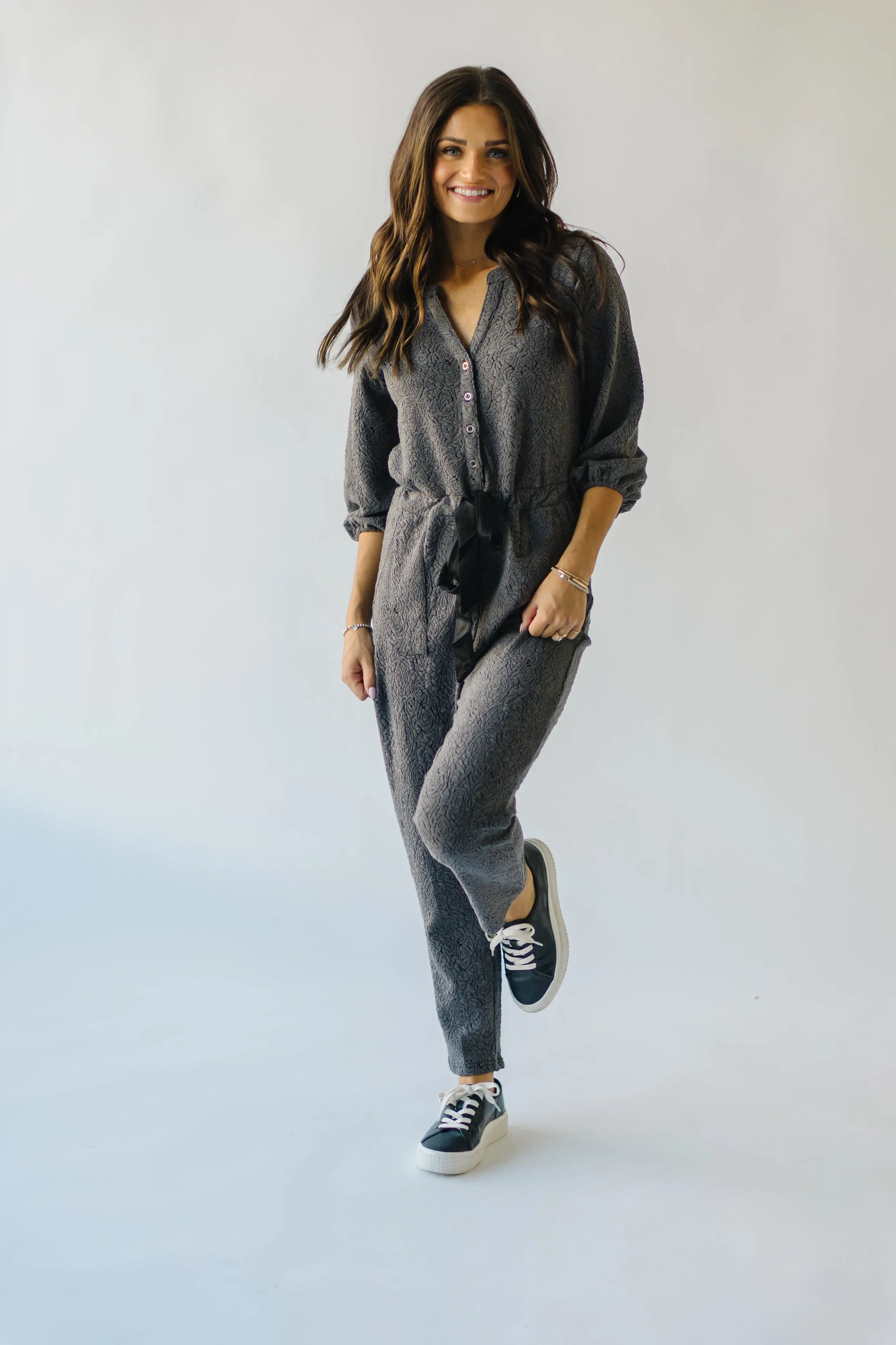 The Royston V-Neck Jumpsuit in Charcoal