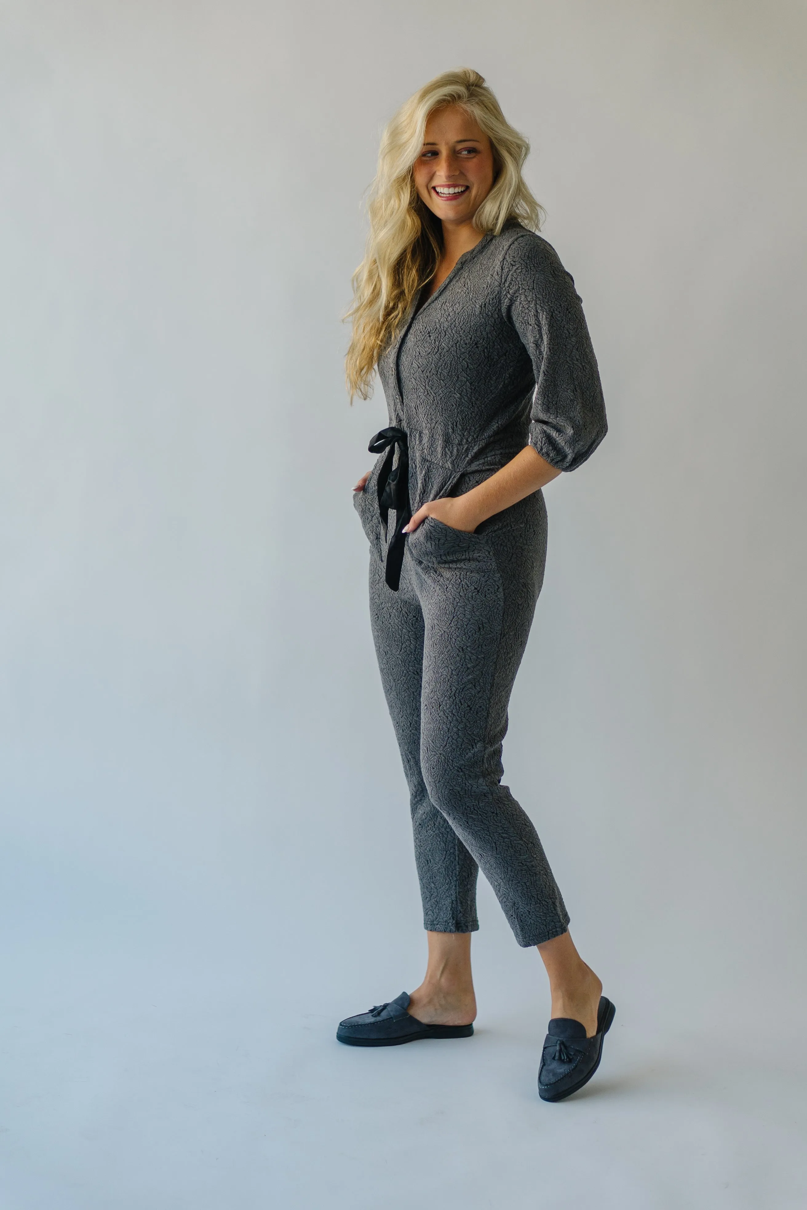 The Royston V-Neck Jumpsuit in Charcoal