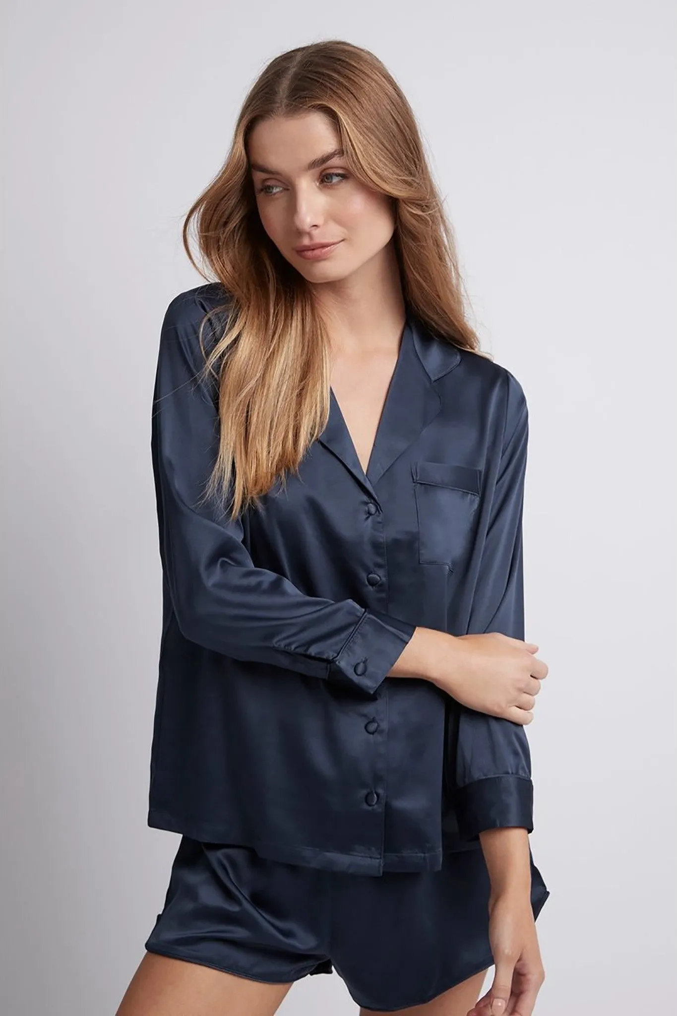 Toni Long Sleeve with Short Pyjama Set - Navy