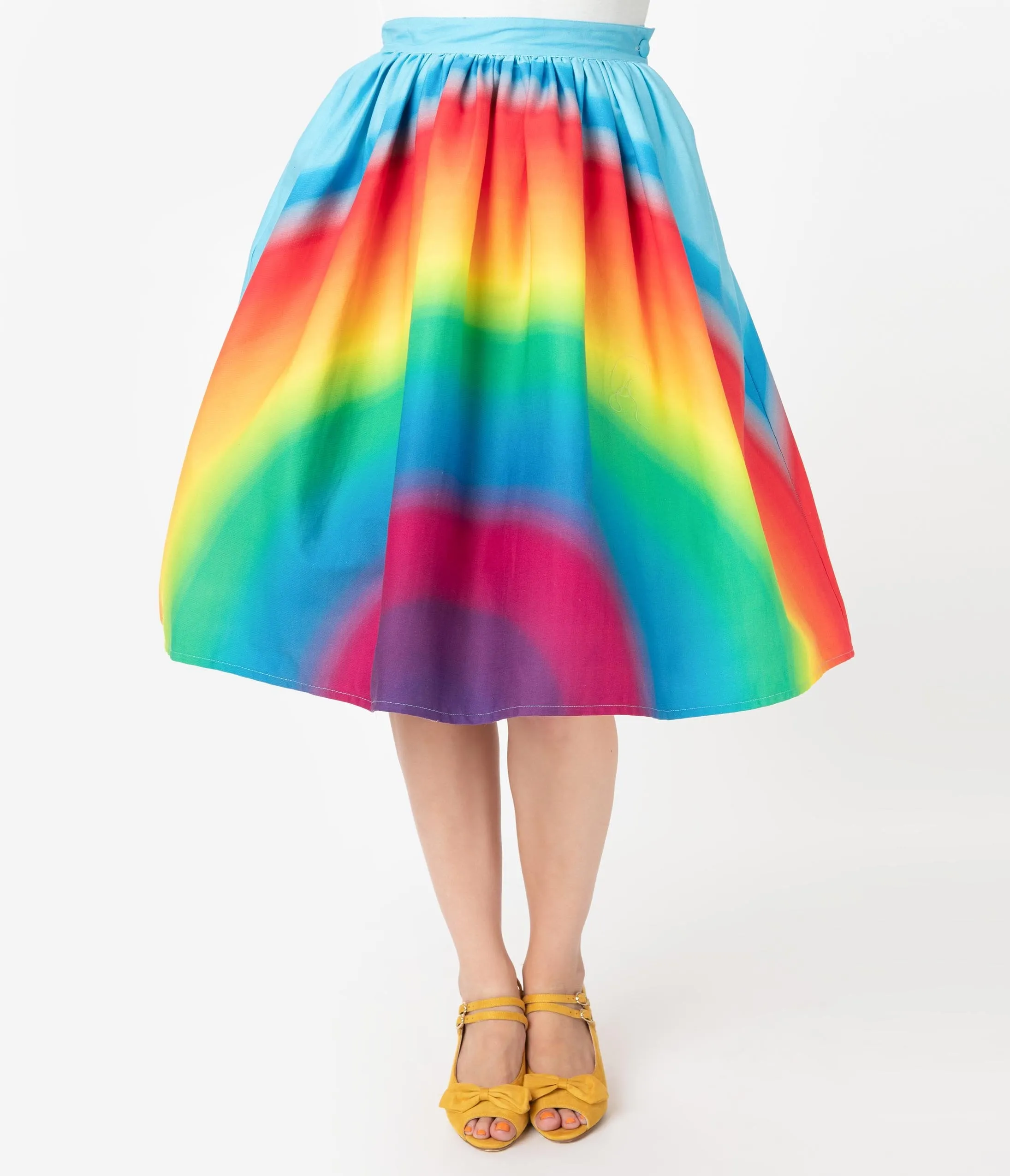 Unique Vintage 1950s Style Rainbow Print High Waist Swing Skirt