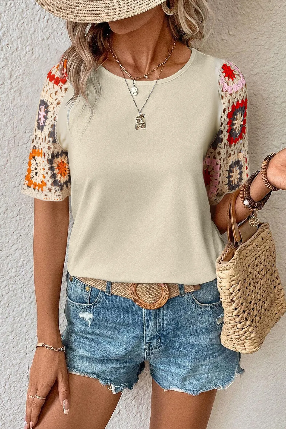 Walker Crochet Sleeve Blouse | S-XL