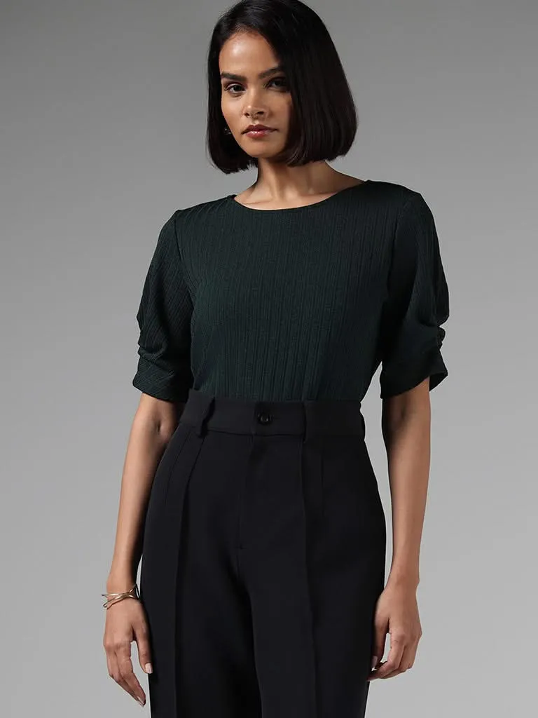 Wardrobe Deep Green Ribbed Top