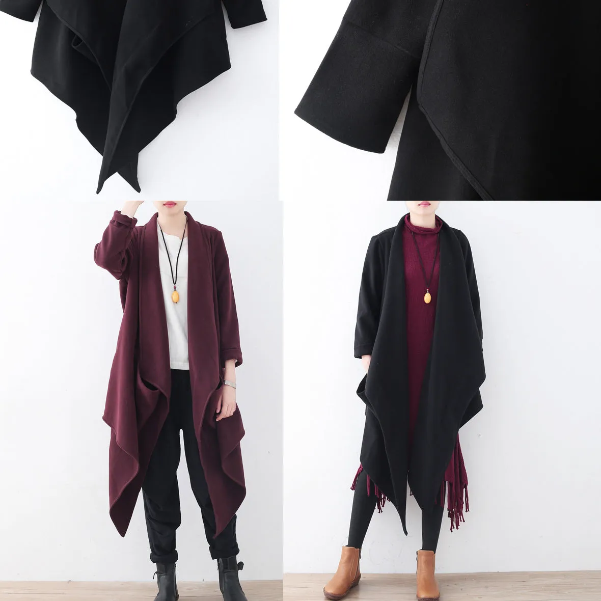 women black woolen coat plus size clothing long coats boutique trench coat