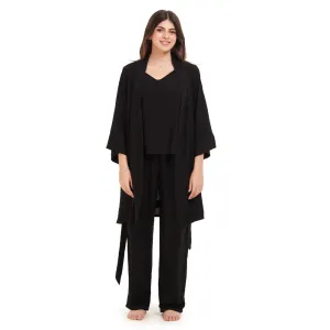 Women summer 3 piece pajama set  Black Top   Black kimono & Pants