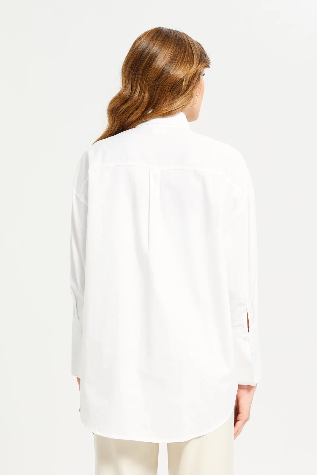 Women White Oversize Shirt Blouse With Contrast Zipper