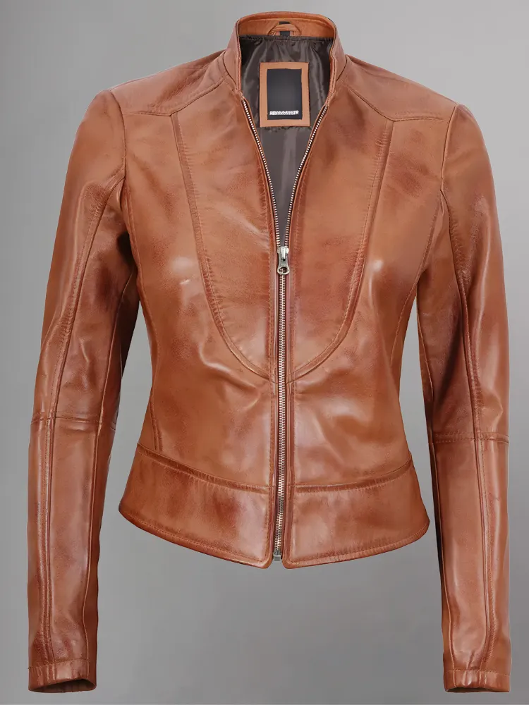 Women's Leather Collarless Jacket