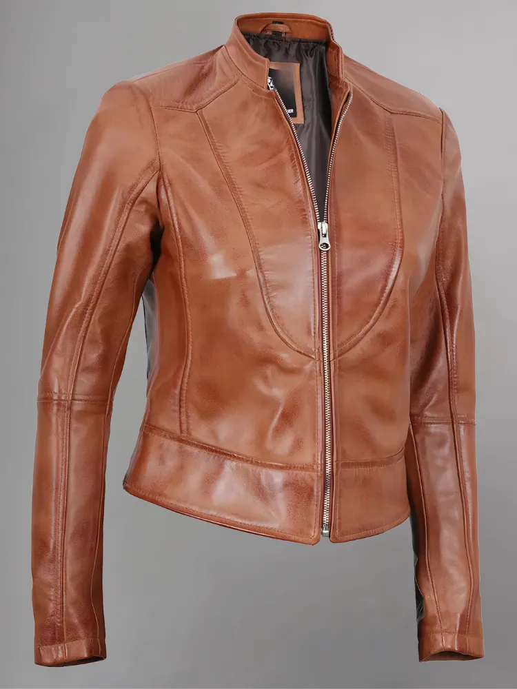 Women's Leather Collarless Jacket