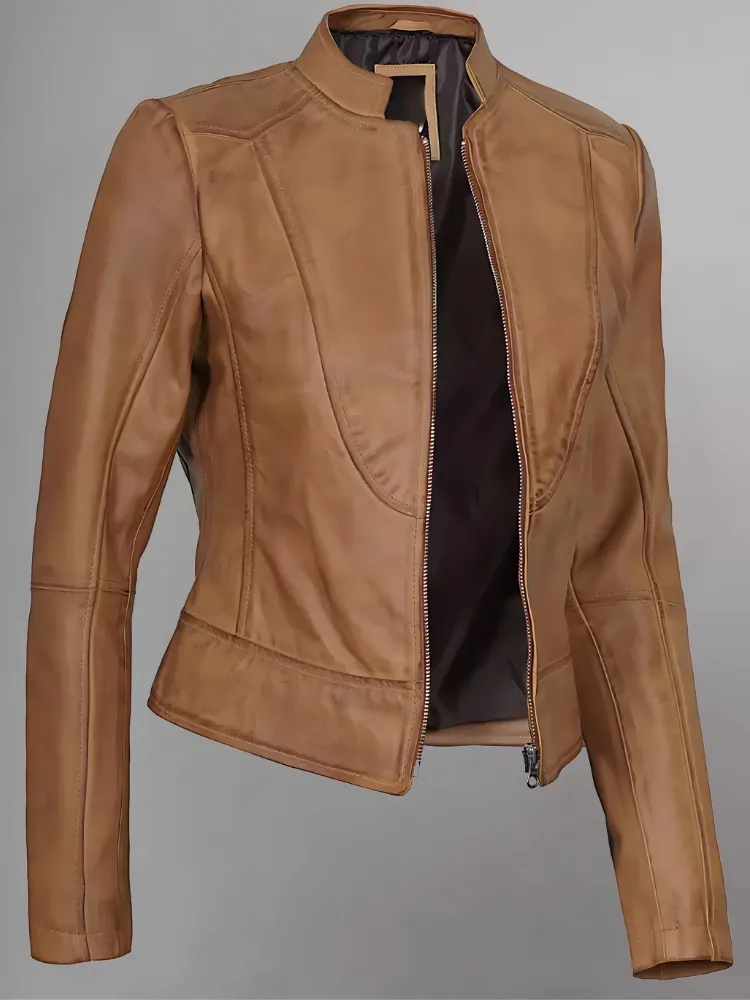 Women's Leather Collarless Jacket