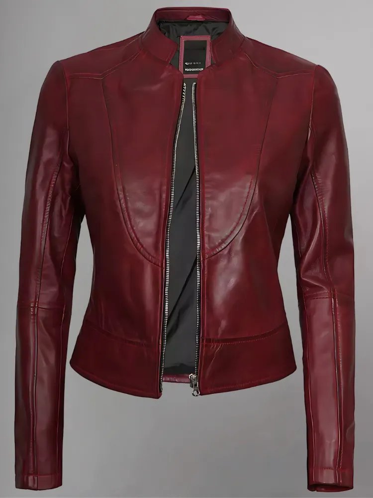 Women's Leather Collarless Jacket