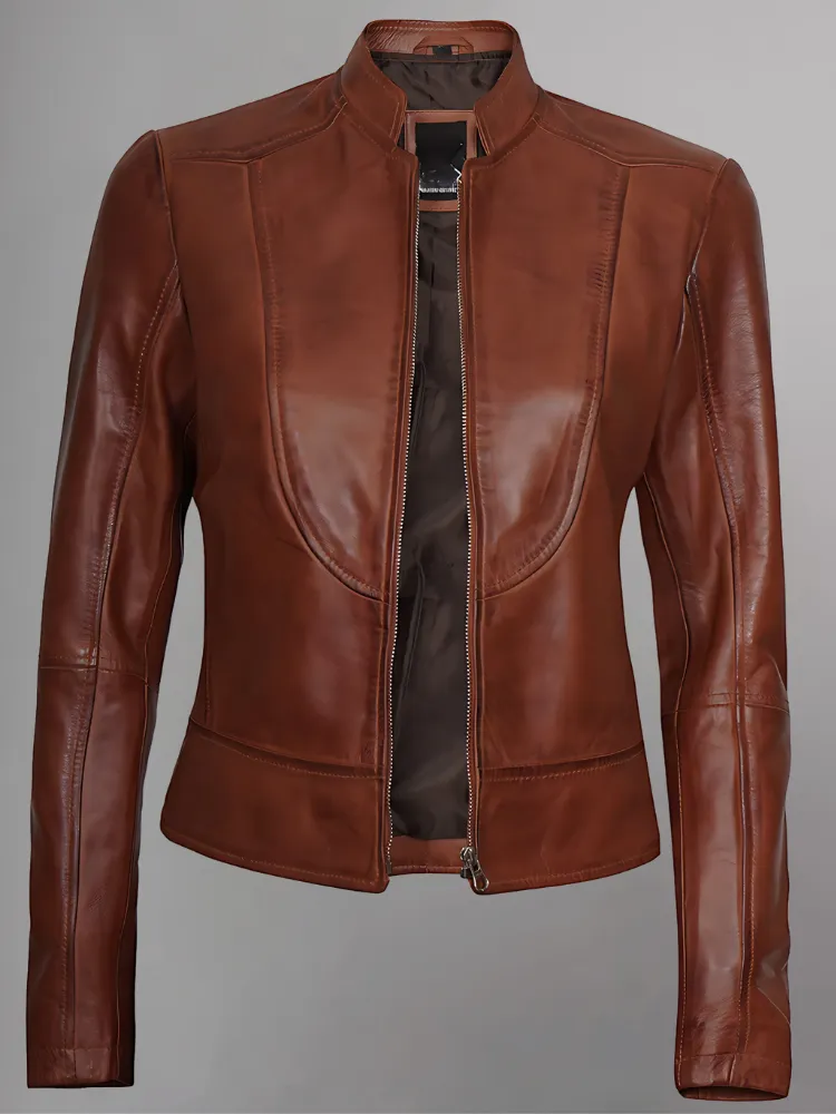 Women's Leather Collarless Jacket