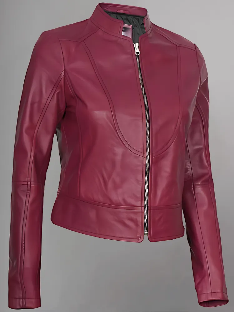 Women's Leather Collarless Jacket