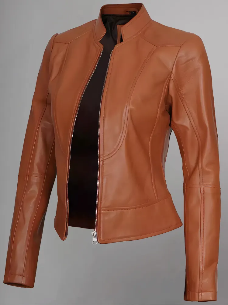 Women's Leather Collarless Jacket