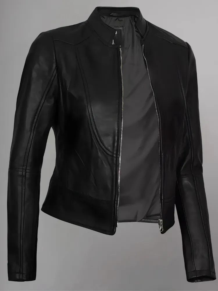 Women's Leather Collarless Jacket