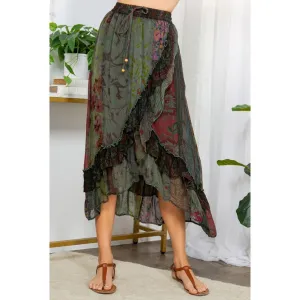 Wrap Style Patchwork Skirt ~ Green